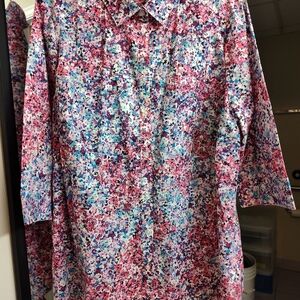 Roaman's Pink Multi-Color Floral Button-Down Shirt